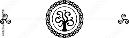 Grunge Celtic Header with Ring, Celtic Tree, Triskele Spirals
