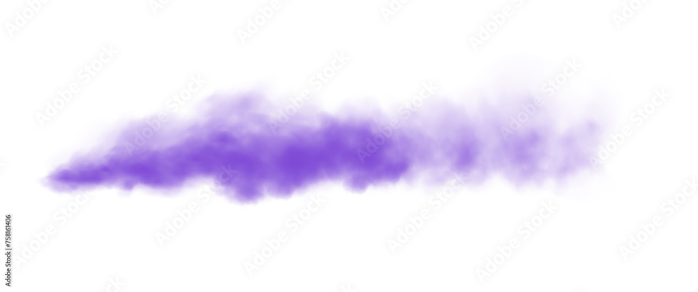 Purple smog clouds on floor. Fog or smoke. Isolated transparent special effect. Morning fog over land or water surface. Magic haze. PNG.

