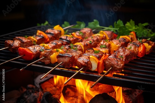 Meat kabob kebob shashlik on skewers grilling photo