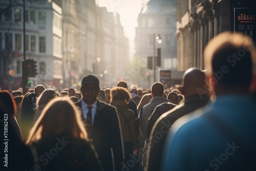 Anonymous crowd of people walking city street