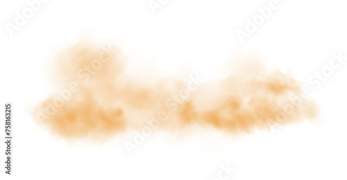 Yellow smog clouds on floor. Fog or smoke. Isolated transparent special effect. Morning fog over land or water surface. Magic haze. PNG. 