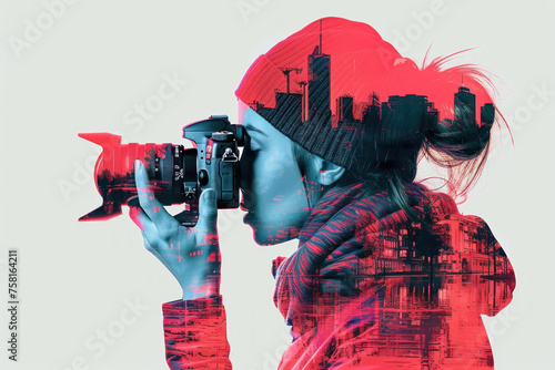 Photographer Pictograms, Composite image of female photographer symbols, Visual storytelling