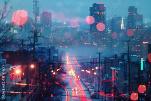 city  night city street  city lights  Night bokeh light in big city  abstract blur defocused background