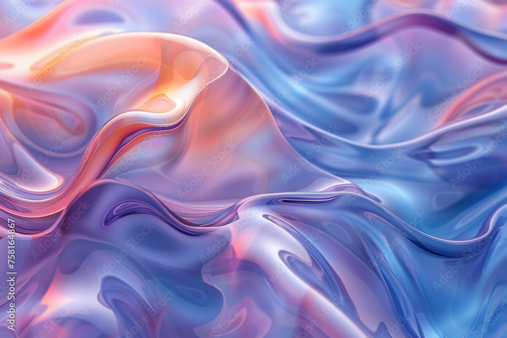 Obraz premium Blue Glass Surface, Soft, rounded forms in blue and purple, Organic industrial design