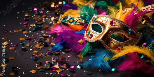 Masked Carnival Celebrations: Fun-filled Festival of Mystery and Tradition with Vibrant Colors and Decor, Set Against a Background of Venetian Masks and Masquerade Fun! © SHOTPRIME STUDIO