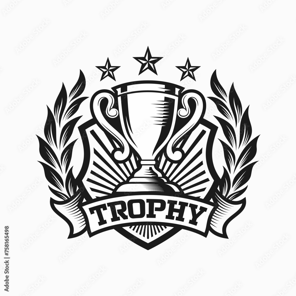 Trophy Tournament Badge Logo Design Vector Template. Black icons Victory trophies and awards Trophy Tournament Badge Logo Design Vector Template. Black icons Victory trophies and awards