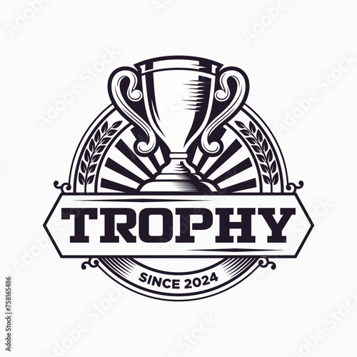 Trophy Tournament Badge Logo Design Vector Template. Black icons Victory trophies and awards