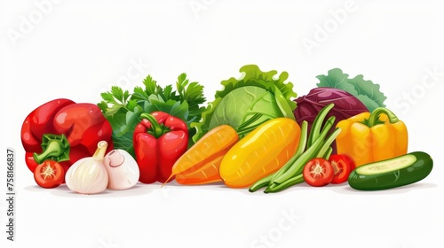 Vibrant Fresh Vegetable Medley on Clean White Background. Healthy Eating Concept with Colorful Assortment of Organic Produce. Vegan and Vegetarian Nutrition Illustration, Farmers Market Abundance