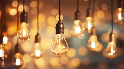 Close-up of Hanging Modern LED Light Bulbs with Filament

 photo