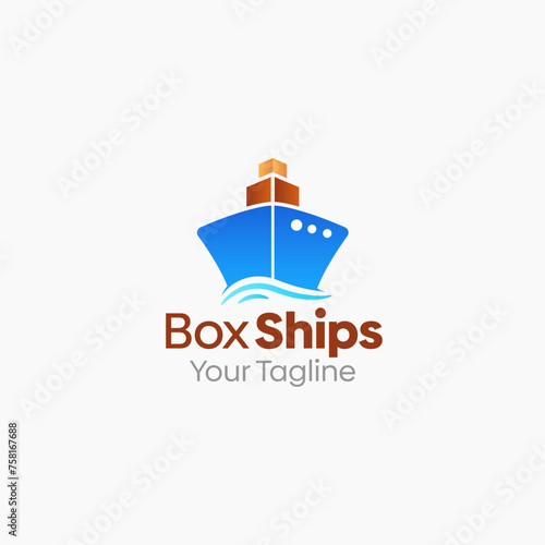 Illustration Vector Graphic Logo of Ship Box. Merging Concepts of a Ship and Box. Good for Cargo industry, transportation and etc