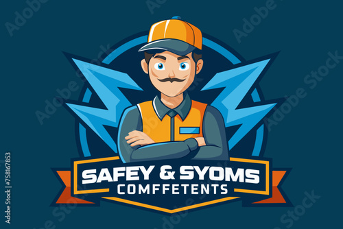 Safety and comfort systems, electrician man, front view, application, clean ui icon app logo 3d logo esports