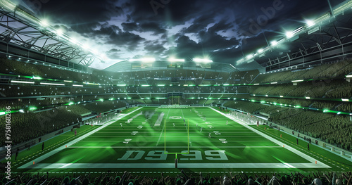 football stadium at night  illuminated by bright lights and spotlights