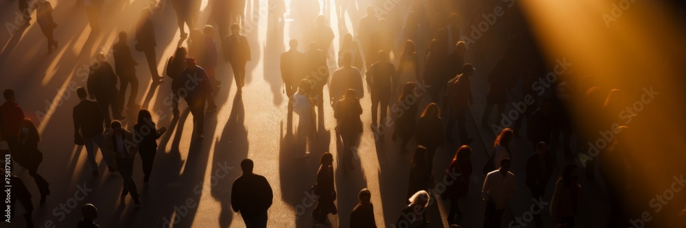 Silhouette and shadow of crowd of business people walking
