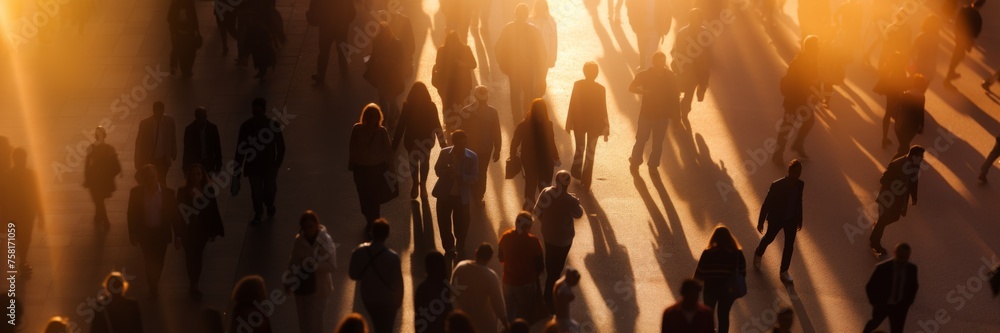 Fototapeta premium Silhouette and shadow of crowd of business people walking