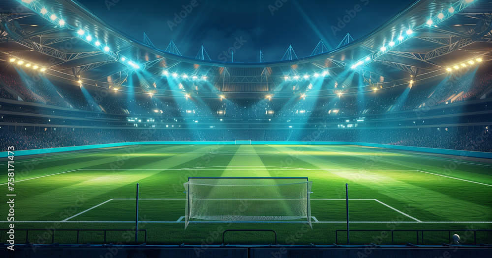 Obraz premium football stadium at night, illuminated by bright lights and spotlights