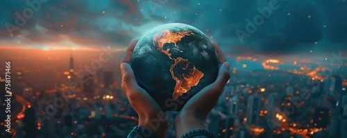 global concept, by holding an earth globe as a symbol of peace