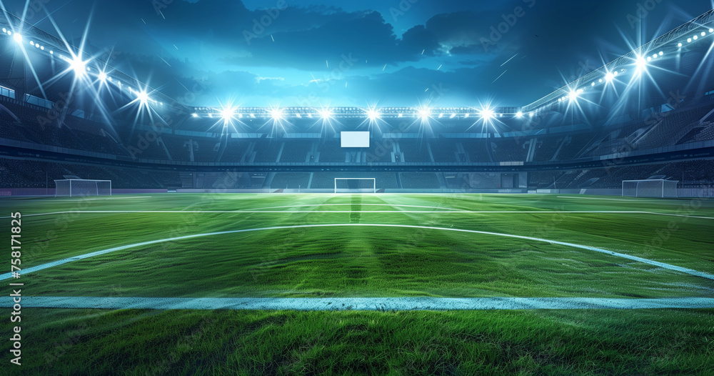 football stadium at night, illuminated by bright lights and spotlights football stadium at night, illuminated by bright lights and spotlights