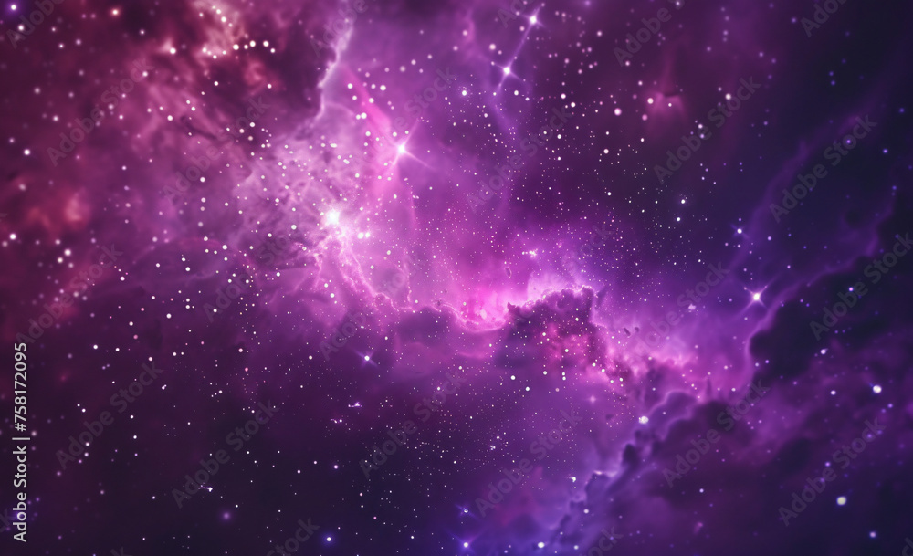 3d rendering of purple nebula background with stars. Surreal fantasy space galaxy. 
