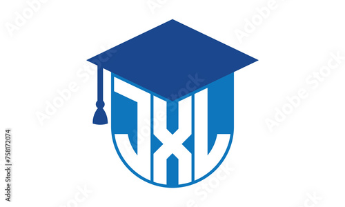 JXL initial letter academic logo design vector template. school college logo, university logo, graduation cap logo, institute logo, educational logo, library logo, teaching logo, book shop, varsity