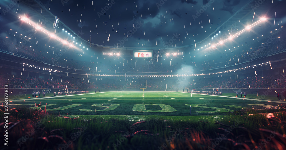 football stadium at night, illuminated by bright lights and spotlights football stadium at night, illuminated by bright lights and spotlights