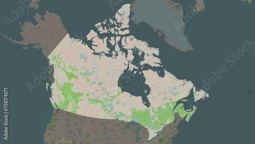 Canada highlighted. OSM Topographic French style map