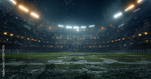 football stadium at night, illuminated by bright lights and spotlights © studiogo