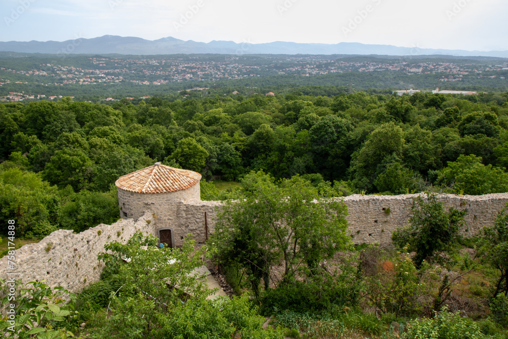Medieval fortified city wall, ruins in the city of Kastav, Kvarner Bay, Primorje -Gorski Kotar, Croatia