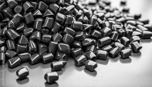 close up 3d illustration of black plastic pellets a type of polymer resin