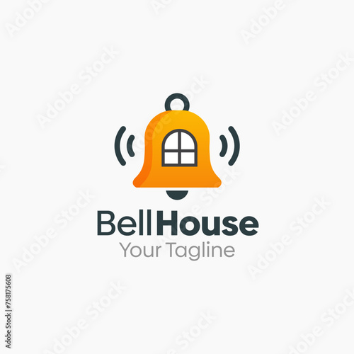 Illustration Vector Graphic Logo of Bell House . Merging Concepts of a Bell and Windows House Shape. Good for small business, agency and etc