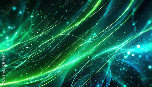 abstract futuristic background with green blue glowing neon moving high speed wave lines and bokeh lights data transfer concept fantastic wallpaper generative