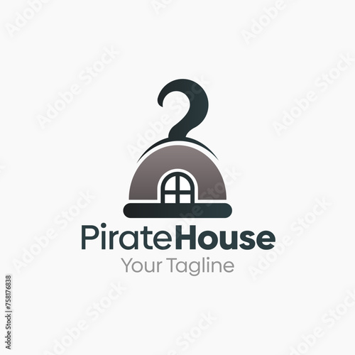 Illustration Vector Graphic Logo of Pirate House. Merging Concepts of a Hook Pirates and Windows House. Good for game industry, agency and etc