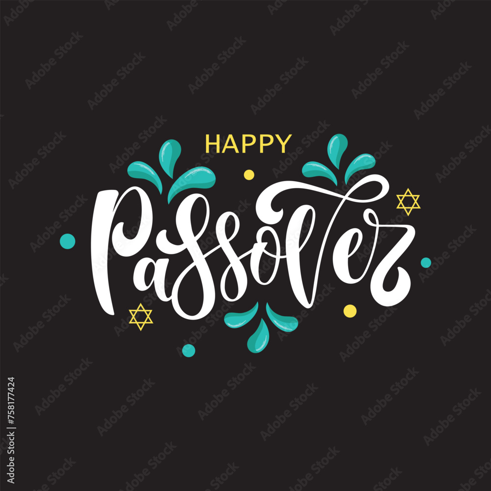 Fototapeta premium Happy Passover handwritten text. Modern brush calligraphy. Hand lettering typography, vector illustration for Jewish holiday as greeting card, poster, banner, logotype. Pesah celebration concept