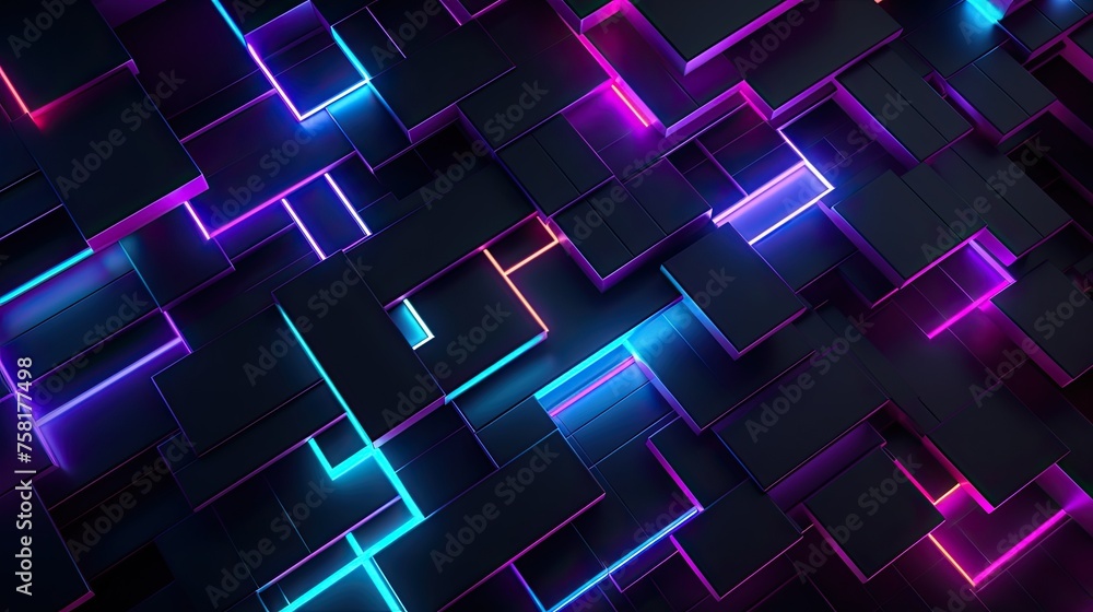 Geometric background with neon squares and intersecting lines Geometric background with neon squares and intersecting lines