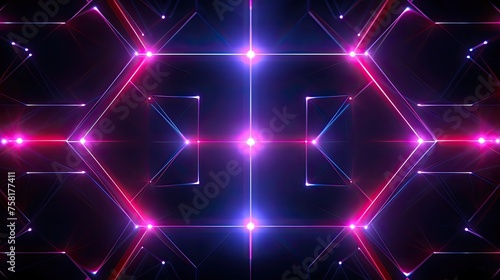 Geometric background with neon outlines and electrical discharges