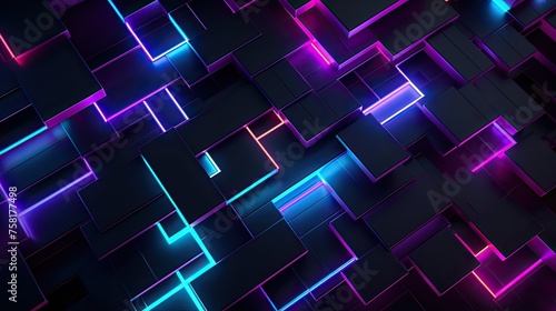 Geometric background with neon squares and intersecting lines