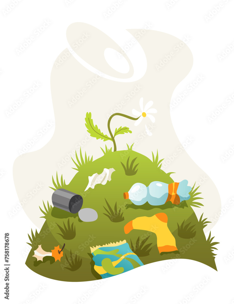 Fototapeta premium Planet pollution or contamination of earth. Ecology problems. Awareness campaign about isolated planet suffering. Cartoon flat vector illustration