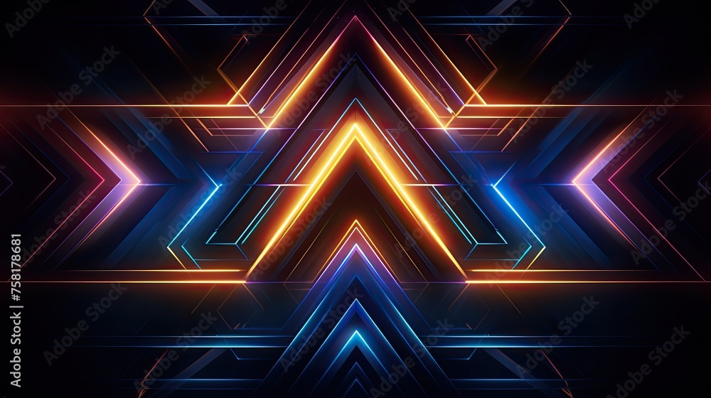 Geometric shapes with neon perspectives and waves of light Geometric shapes with neon perspectives and waves of light