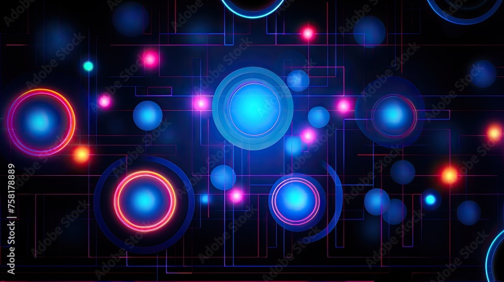 Neon lines and circles forming an abstract geometric pattern Neon lines and circles forming an abstract geometric pattern