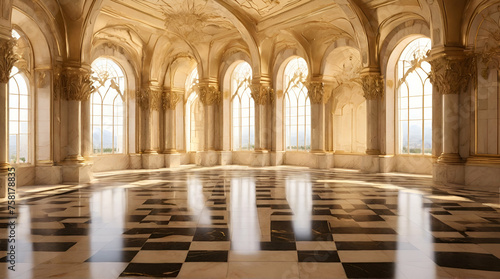 gold marble interior of the royal golden palace castle .Generative AI © ourhome