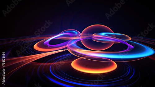 Neon lines and circles forming a glowing whirlpool effect