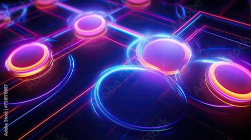 Neon lines and circles forming an abstract geometric pattern