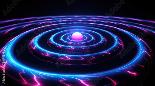 Neon lines and circles forming a glowing whirlpool effect