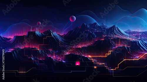 Neon shapes creating an abstract landscape of the digital world © Gefo