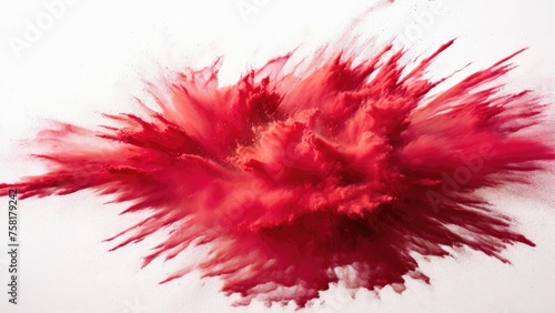 Red powder exploding, Abstract dust explosion on a white background