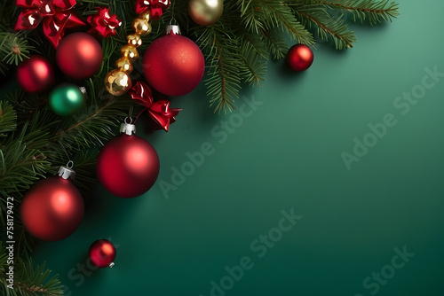 Green Christmas background frame with copy space  Christmas background with a large jingle bell and space for text