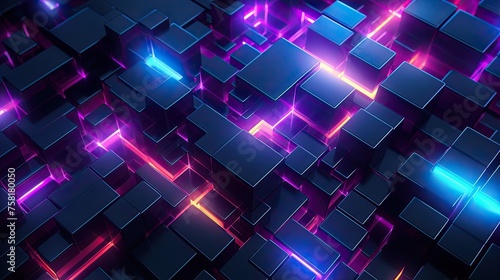 Geometric background with neon cascades and abstract fractals