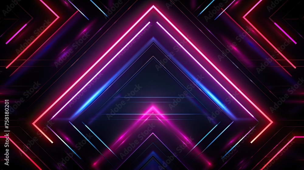 Geometric background with neon outlines and motion lines Geometric background with neon outlines and motion lines