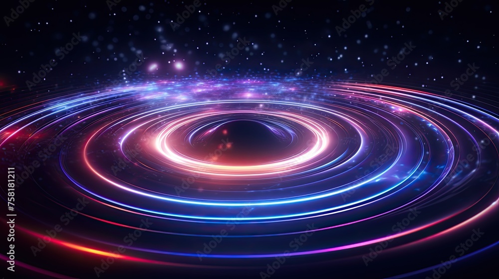 Neon lines and circles creating a cosmic ripple effect Neon lines and circles creating a cosmic ripple effect