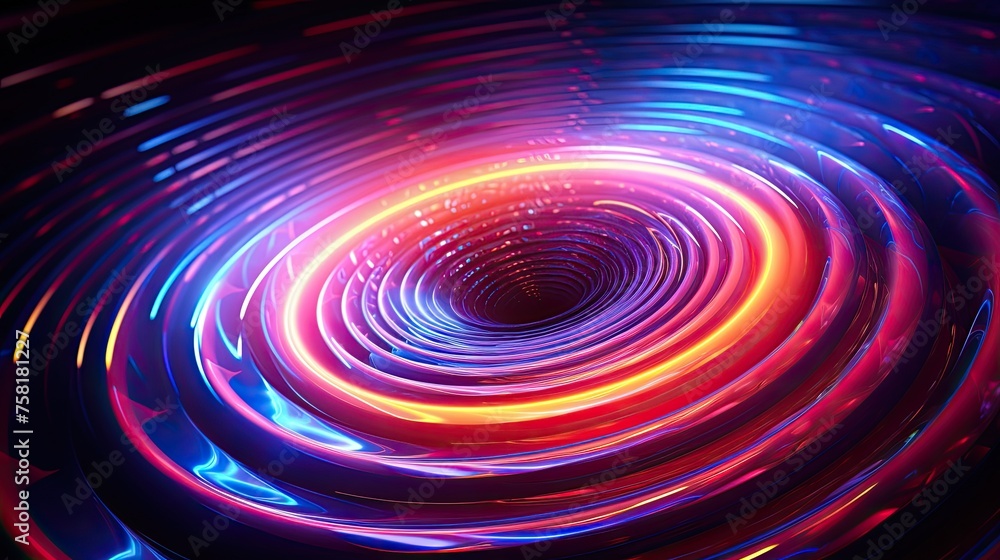 Neon lines and circles forming a glowing whirlpool effect Neon lines and circles forming a glowing whirlpool effect
