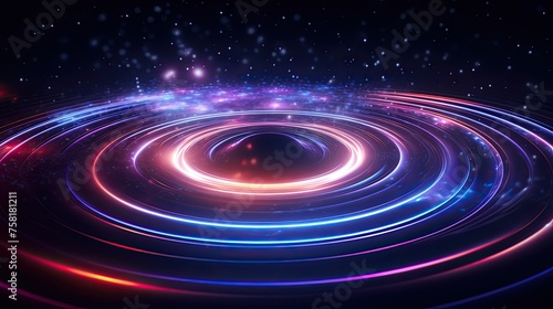 Neon lines and circles creating a cosmic ripple effect
